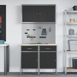 Set de birou și panou cu suport de 5 piese , MDF și metal negru