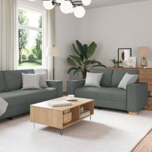 Set canapea  3 piese cu perne gri închis din material textil