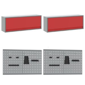 Set Birou și Panou 10 Piese  Roșu MDF și Metal