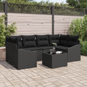 Set de Canapea Grădină  7 Piese Negru Poliratan