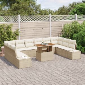 Set de Sofa pentru Grădină  Set de 11 Bej Ratan, Poliester