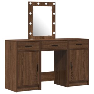 Set de toaletă  3 piese cu LED Negru Stejar din lemn prelucrat