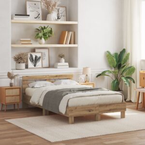 Cadru de pat  Stejar lucrat manual Lemn de stejar masiv 135 x 190 cm