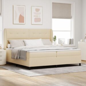 Pat Box Spring cu Saltea - Crem, 200x200 cm Material textil