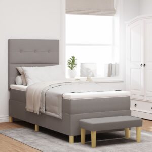 Pat Box Spring  cu saltea și banchetă taupe 90x200 cm din țesătură