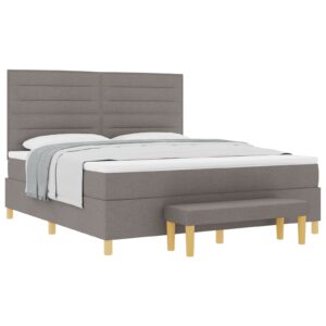 Pat Box Spring  cu Saltea și Bancă Taupe 180x200 cm Material Textil