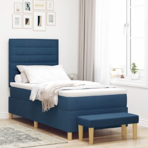 Cadru de Pat  cu Saltea Set de 2 Albastru Textil 100 x 200 cm