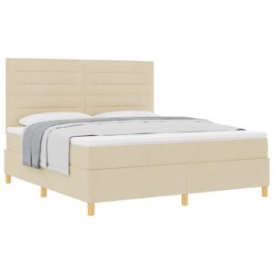 Pat cu saltea Tip Box Spring Crem Super King din material textil