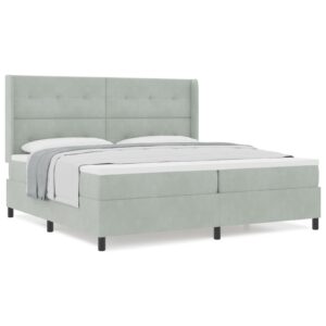Pat Box Spring  cu Saltea Gri Deschis 200x200 cm Catifea