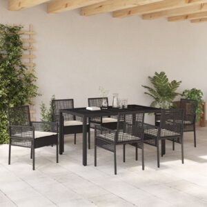 Set de Dining pentru Grădină din 7 Piese cu Perne Poliratan Negru