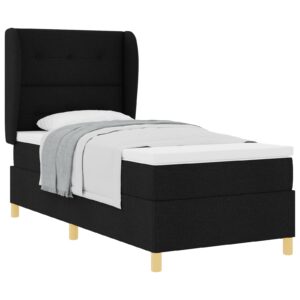 Cadru Pat  cu Saltea Negru Material Textil 90 x 190 cm Saltea Pat
