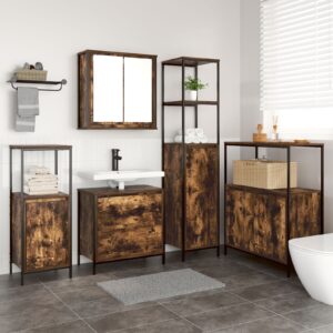 Set de baie , 5 piese, stejar fumuriu, lemn reciclat