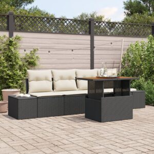 Set de Sofă de Grădină  5 Piese Negru și Crem