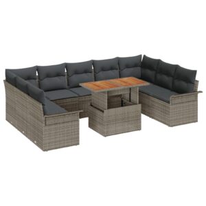 Set de Canapea pentru Grădină  Set de 10 Gri Ratan, Poliester