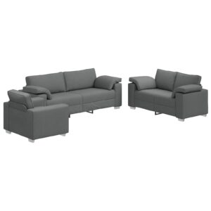 Set de canapea 3 piese cu perne gri închis din material textil