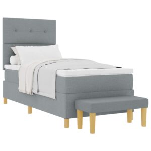 Tabloul de pat Box Spring  cu saltea și bancă Gri deschis 90x190 cm din țesătură