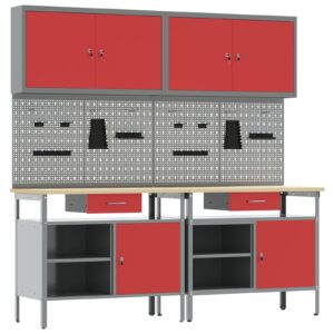 Set de Banc de Lucru de 8 Piese Roșu din Oțel