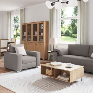 Set de canapea 3 piese  cu perne din țesătură gri taupe