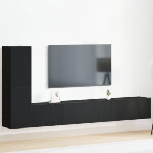 Set de cabinet TV vidalXL 3 piese, montat pe perete, lemn de stejar negru