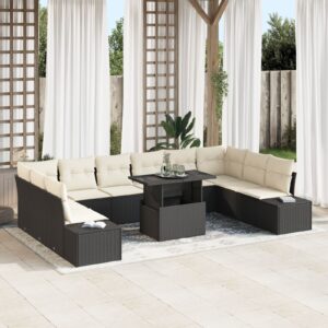 Set de canapea de grădină  11 piese Negru Ratan