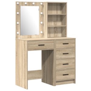 Set de toaletă  2 piese cu LED, stejar sonoma, lemn prelucrat
