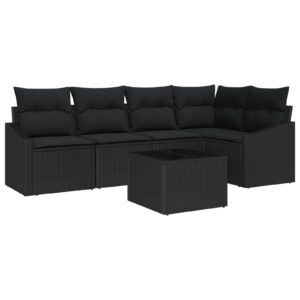 Set canapea de grădină  Set de 6 Negru Ratan, Cadru din oțel