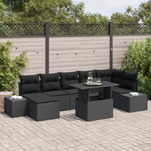 Set canapea grădină  8 piese Negru Ratan, perne poliester