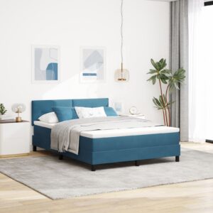 Pat cu arcuri și saltea  cu LED Albastru Întunecat 140x190 cm Catifea