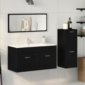 Set Mobilier Baie  Set de 3 Stejar Negru Lemn Compozit, Sticlă