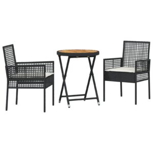 Set Bistro de Grădină 3 Piese cu Perne Negru Poliratan