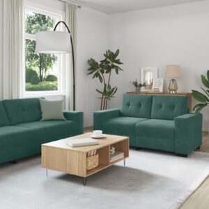 Set de canapea 2 piese cu perne, catifea verde închis