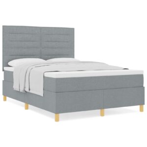Pat cu saltea  cu set de box spring Gri deschis 140x190 cm Țesătură