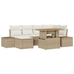 Set Sofa Grădină  7 Piese Bej Ratan Set Masă Grădină