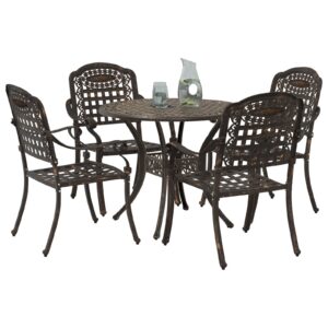 Set de dining pentru grădină, 5 piese, din aluminiu turnat bronzat