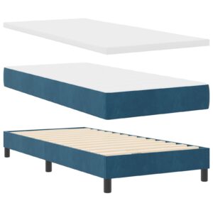 Pat Box Spring cu Saltea & LED Albastru Închis 90x200 cm Catifea