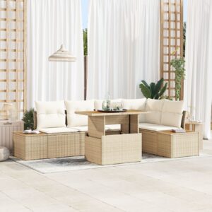 Set de Sofa pentru Grădină  Set de 6 Bej, Crem Ratan, Poliester