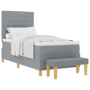 Cadru de pat cu saltea Set de 2 Gri deschis Material textil