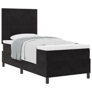 Pat cu saltea Box Spring  Negru 90x200 cm Catifea