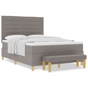 Pat Box Spring  cu Saltea și Bancă Taupe 160x200 cm Țesătură