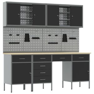 Set de banc de lucru  din 10 piese, din oțel negru