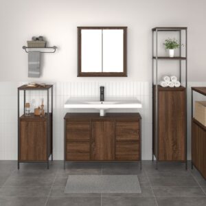 Set de Mobilă pentru Baie 3 Piese, Maro Stejar, Lemn Prelucrat
