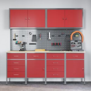 Set de lucru  cu panou perforat, 10 piese, Roșu, MDF și metal