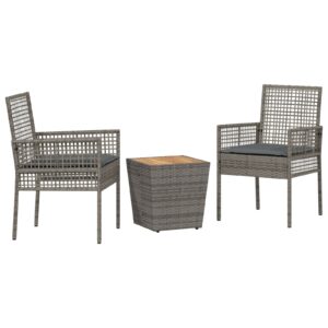 Set Bistro pentru Grădină 3 Piese cu Perne Gri din Poliratan