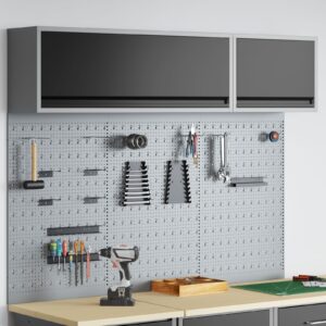 Set de Cabinet pentru Unelte și Panou cu Cuie  5 Piese Montat pe Perete Metal Negru