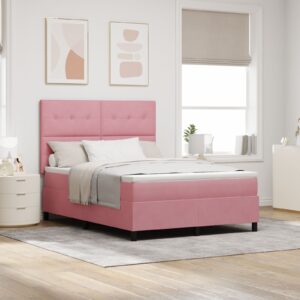Pat Box Spring  cu Saltea și LED Roz 140x190 cm Catifea
