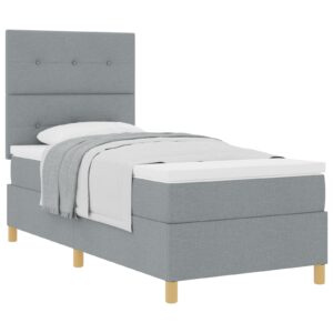Pat Box Spring  cu Saltea Gri Deschis Singur Fabric