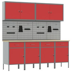 Set de 10 Piese pentru Dulap de Lucru și Panou cu Perforări Roșu MDF și Metal