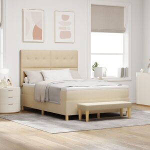 Pat Box Spring  cu Saltea și Bancă Crem 140x190 cm Material Textil