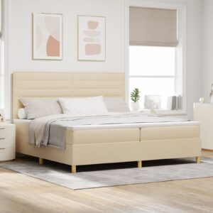 Pat Box Spring  cu Saltea Crem 200x200 cm Țesătură