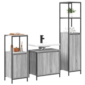 Set de baie  3 piese Gri Sonoma din lemn